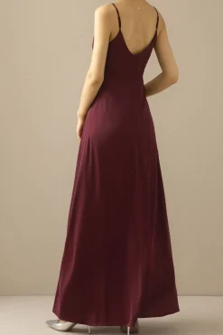 Simples Burgundy longo da dama de honra Prom Dress
