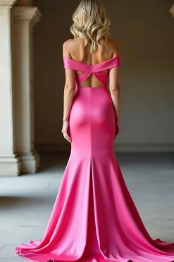 Simples fora do ombro sereia longo vestido de baile de formatura Fuchsia