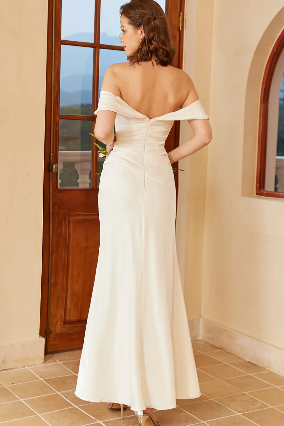 Simples fora do ombro vestido de casamento Boho