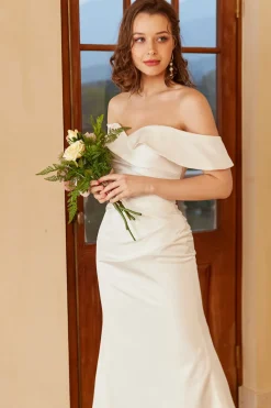 Simples fora do ombro vestido de casamento Boho
