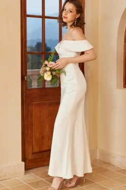 Simples fora do ombro vestido de casamento Boho
