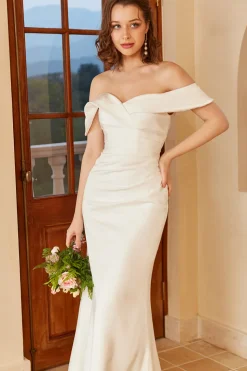 Simples fora do ombro vestido de casamento Boho