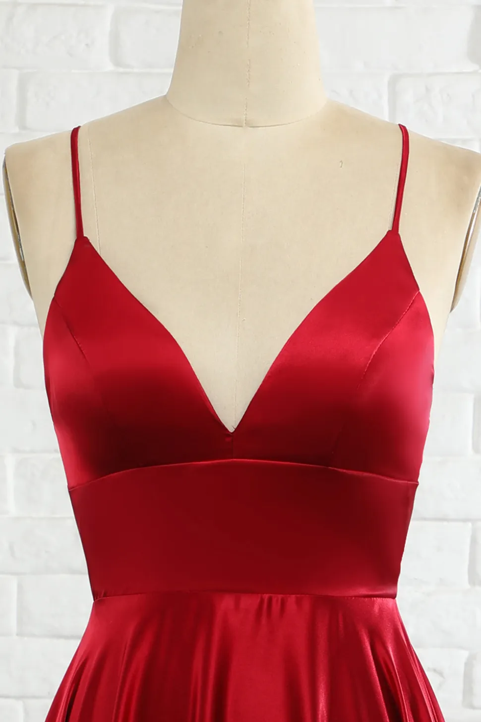 Simples linha spaghetti alças borgonha longo vestido de baile com cirss cross back