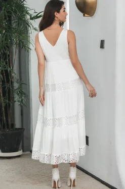 Simples Tea-length Lace White Sleeveless Boho Beach Holiday Dress