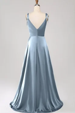 Simples Verde Escuro Alças Esparguete Ruched Prom Dress com Fenda