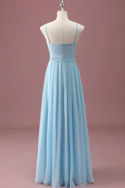 Sky Blue A Line Spaghetti Straps Ruffles Junior Vestido Madrinha