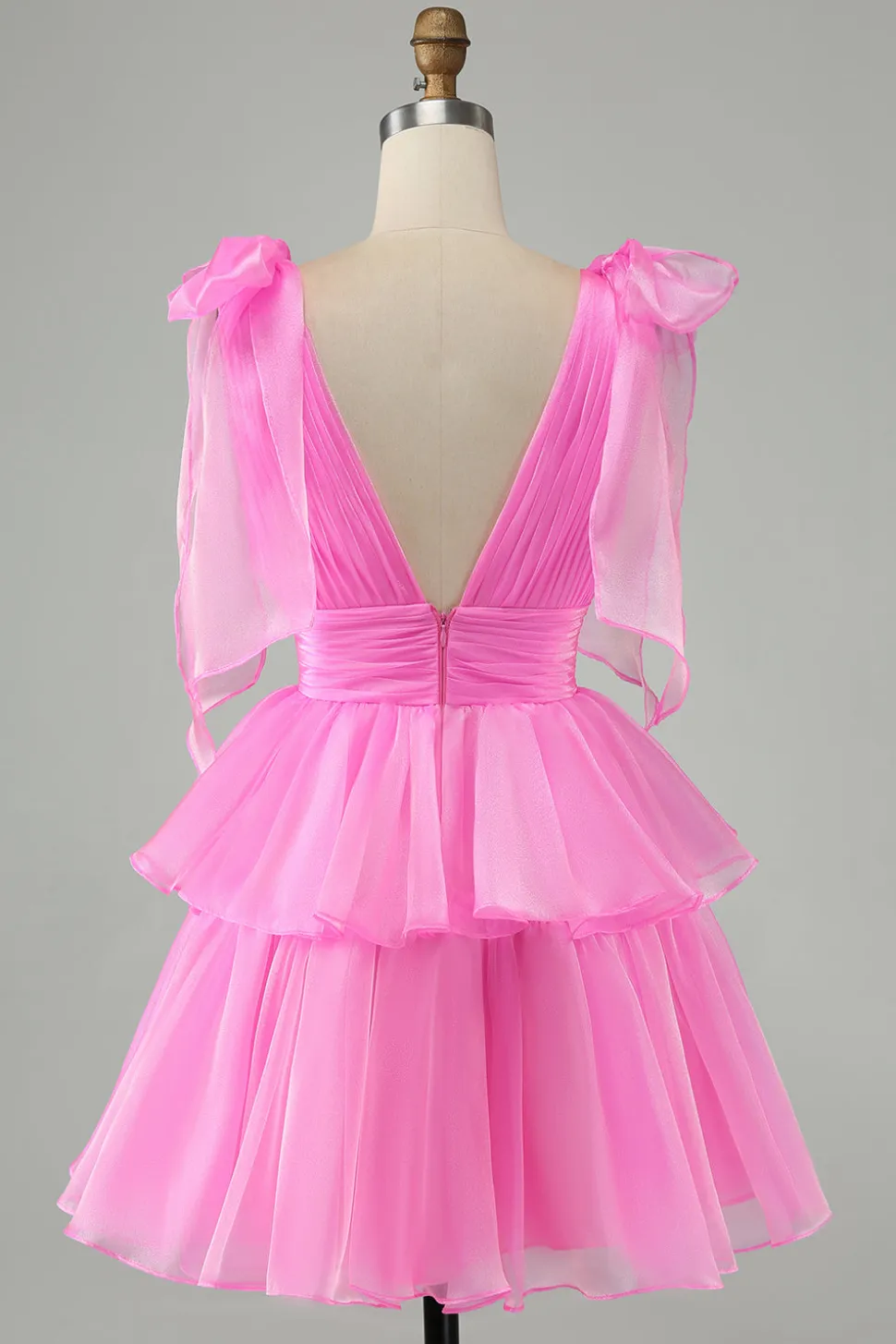 Sky Blue A Line V Neck plissado Tiered Short Homecoming Dress