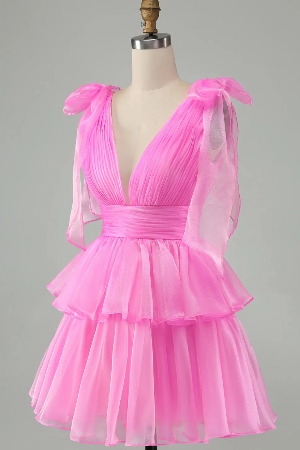 Sky Blue A Line V Neck plissado Tiered Short Homecoming Dress