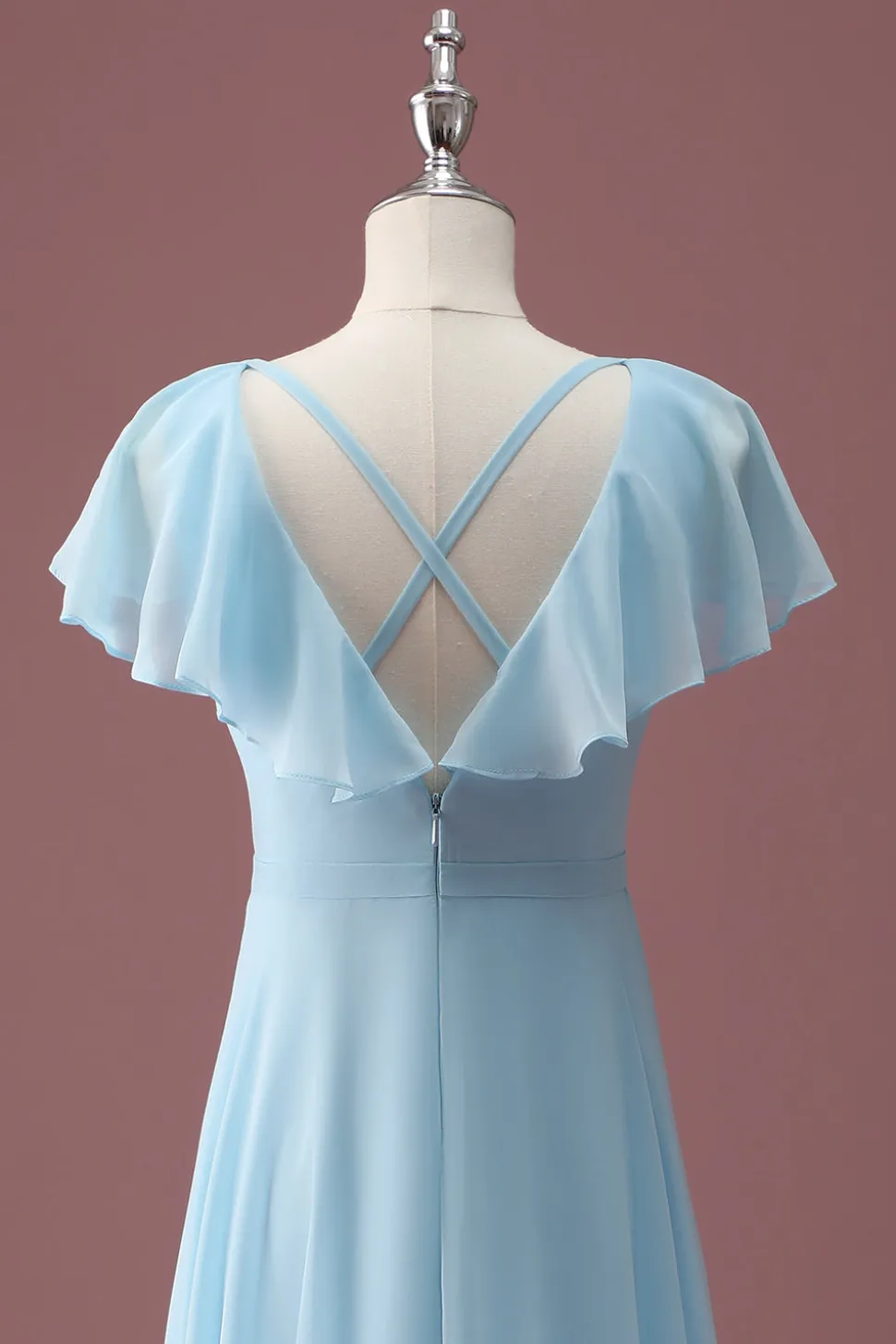 Sky Blue A Line V-Neck Ruched Chiffon Junior Vestido de Dama de Honra