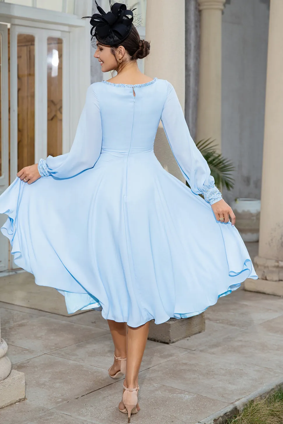 Sky Blue Chiffon Mãe do Vestido de Noiva