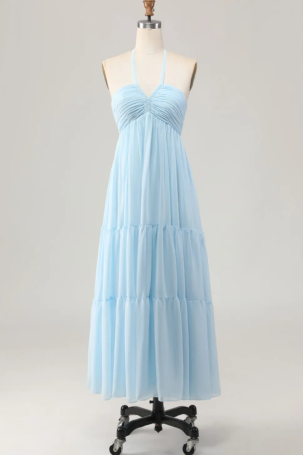 Sky Blue Halter Uma Linha Long Wedding Guest Dress