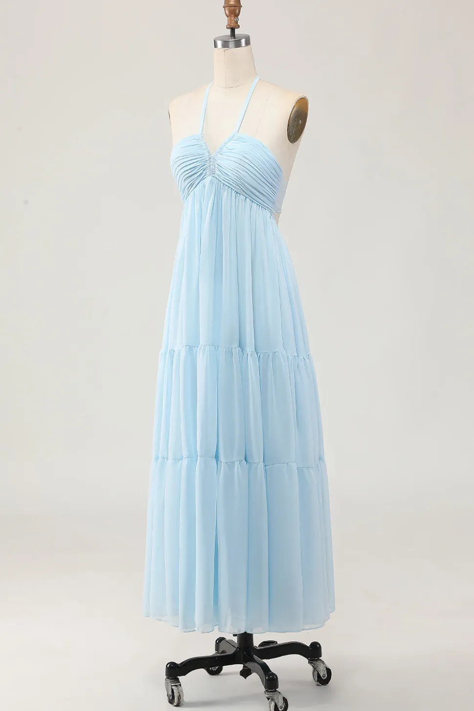 Sky Blue Halter Uma Linha Long Wedding Guest Dress