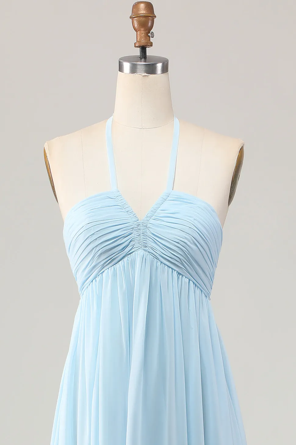 Sky Blue Halter Uma Linha Long Wedding Guest Dress