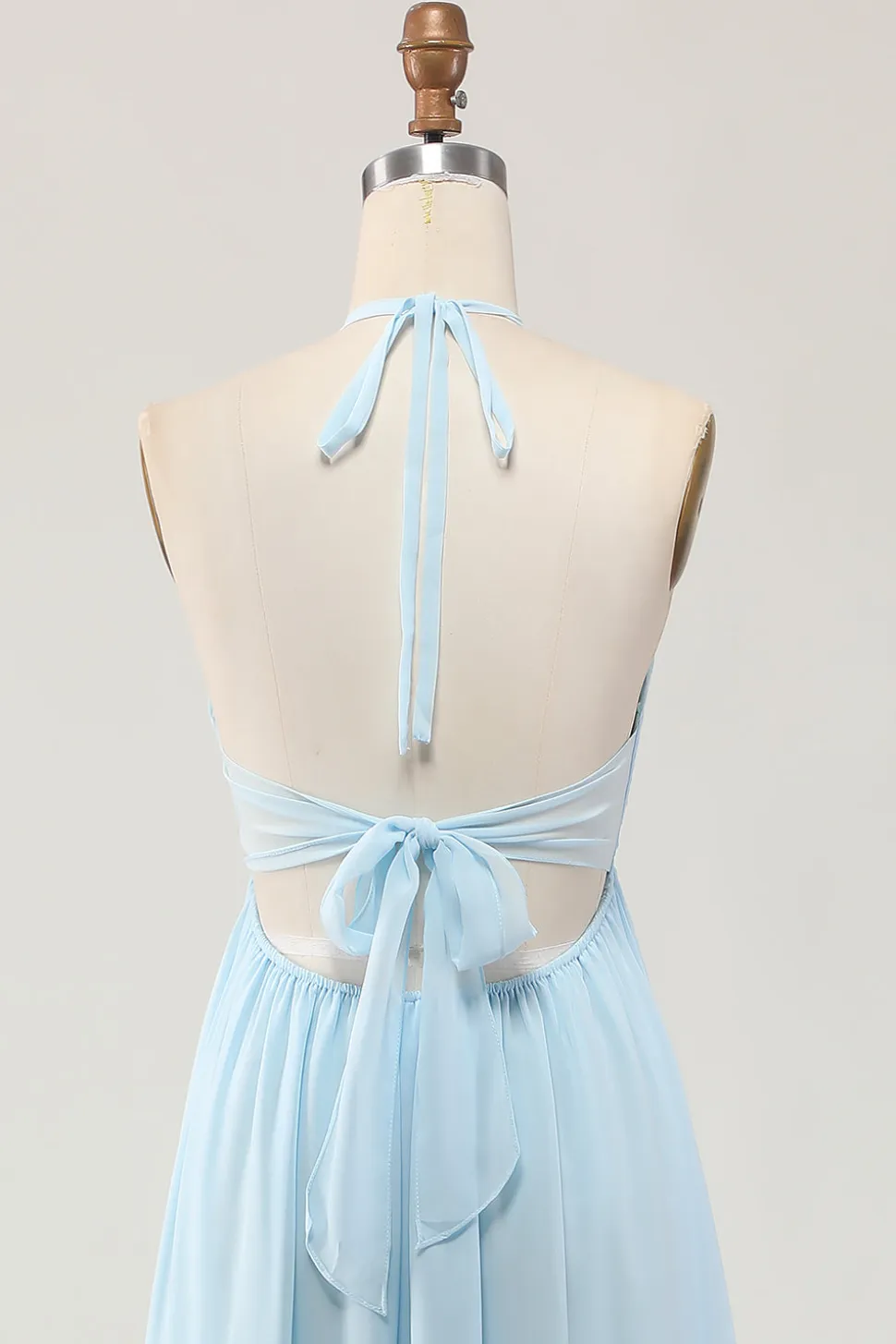 Sky Blue Halter Uma Linha Long Wedding Guest Dress