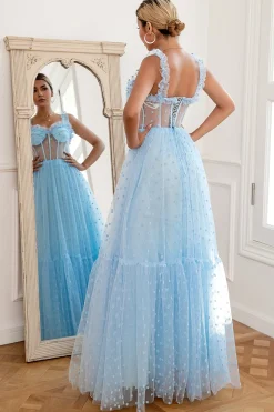 Sky Blue Polka Dots Tulle Prom Dress