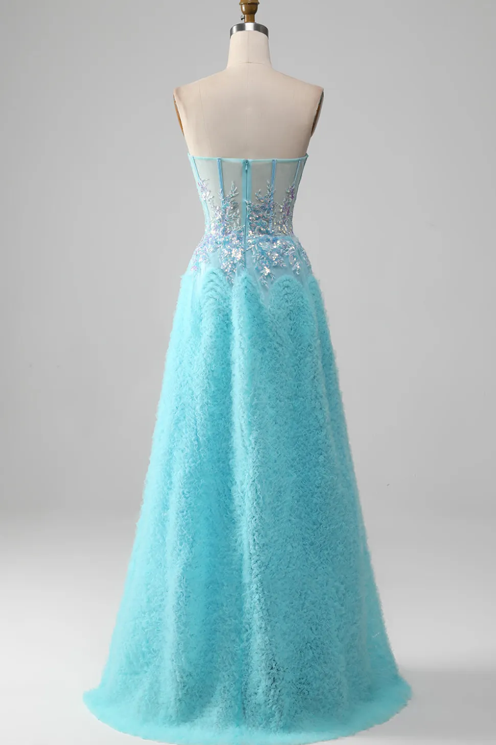 Sky Blue Querida Corset Prom Dress com Sequins