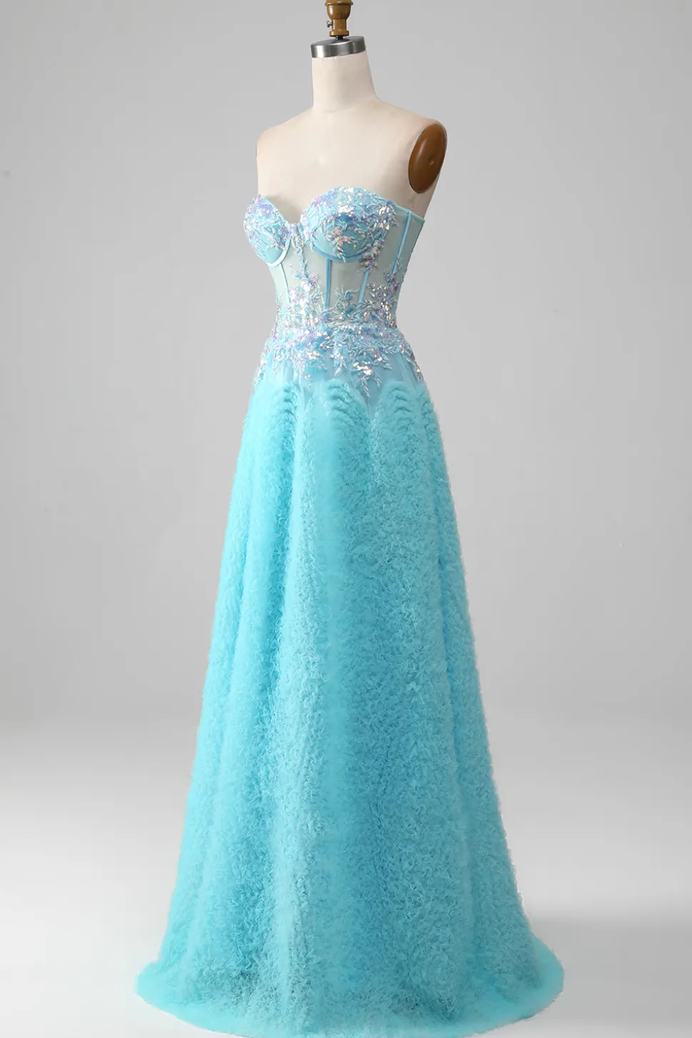 Sky Blue Querida Corset Prom Dress com Sequins