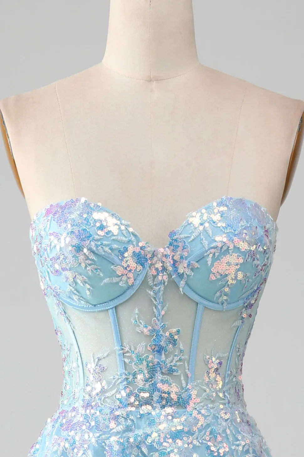 Sky Blue Querida Corset Prom Dress com Sequins