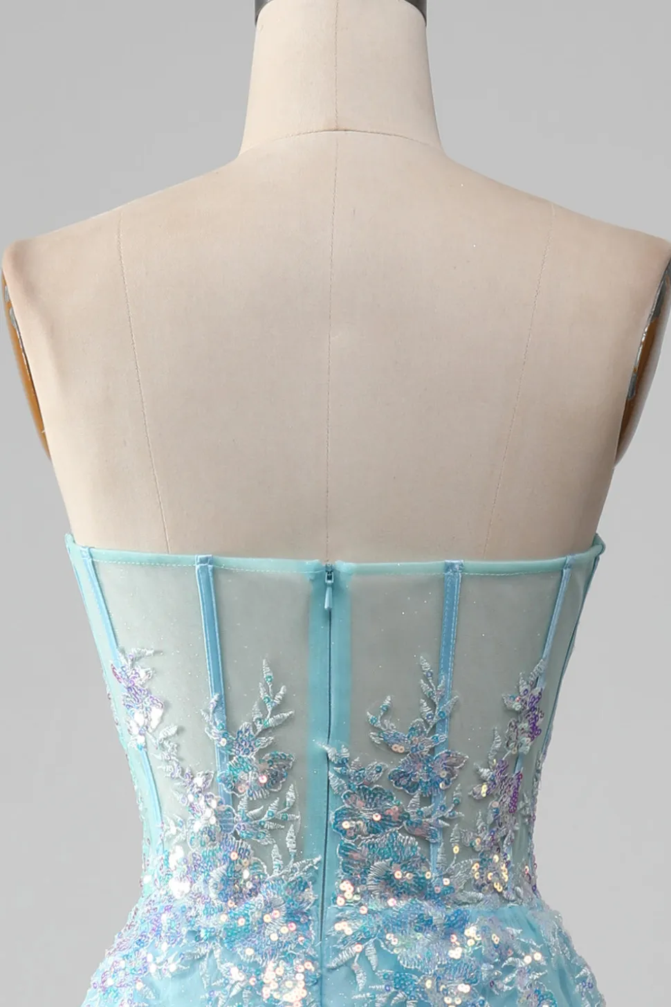 Sky Blue Querida Corset Prom Dress com Sequins