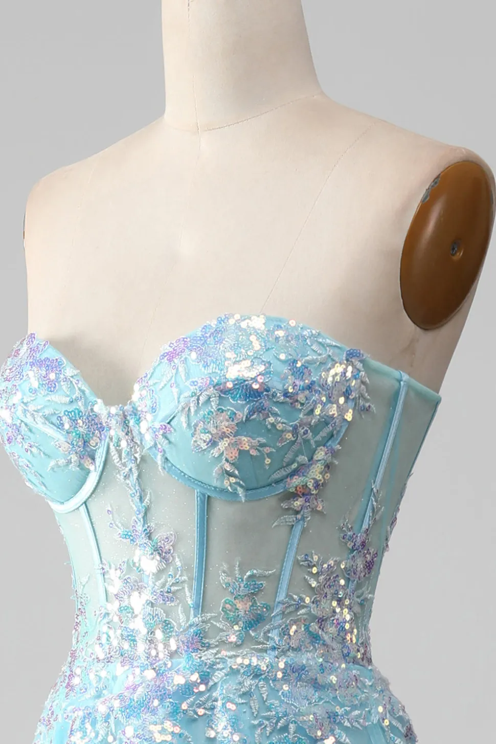 Sky Blue Querida Corset Prom Dress com Sequins