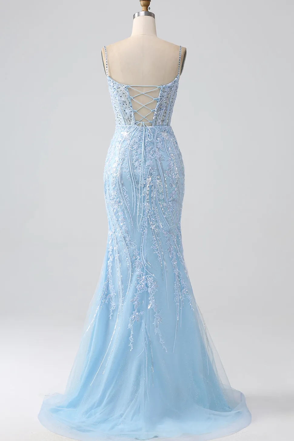 Sky Blue Sparkly Sereia Corset Prom Dress com Sequins