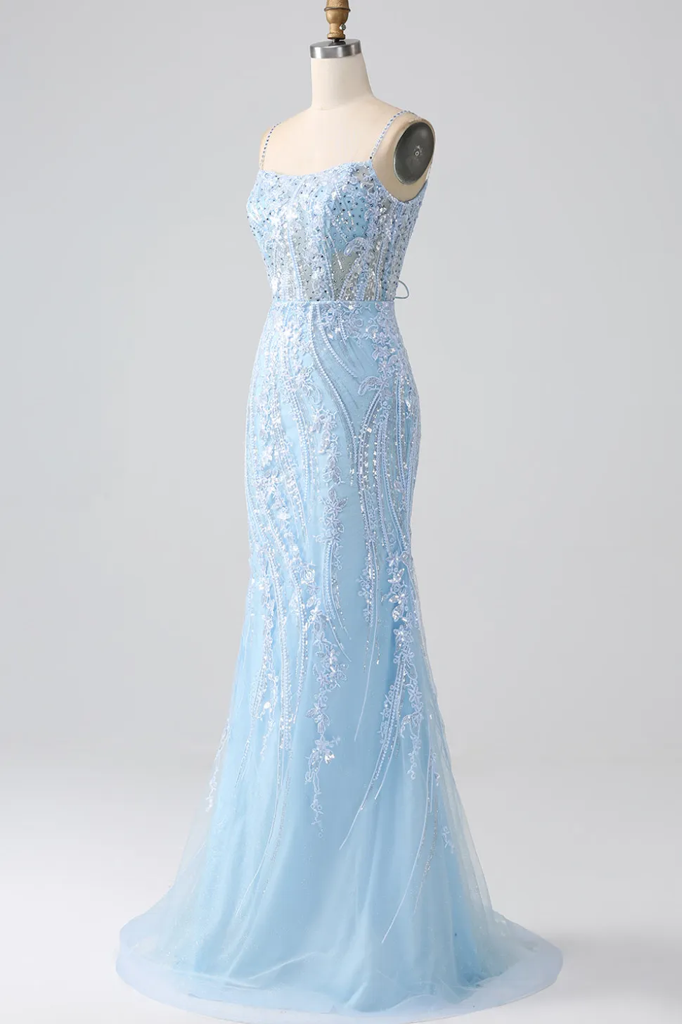 Sky Blue Sparkly Sereia Corset Prom Dress com Sequins