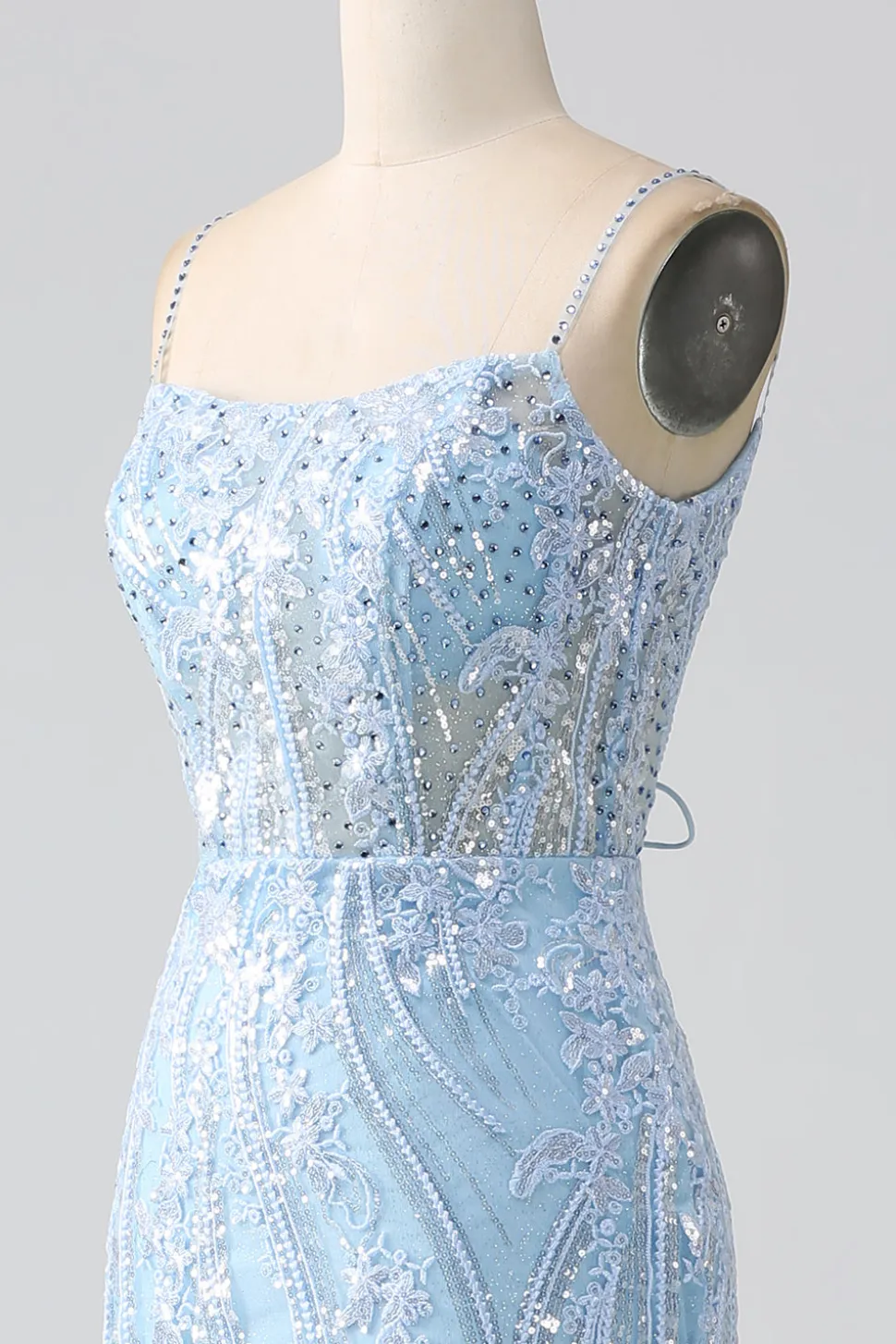 Sky Blue Sparkly Sereia Corset Prom Dress com Sequins
