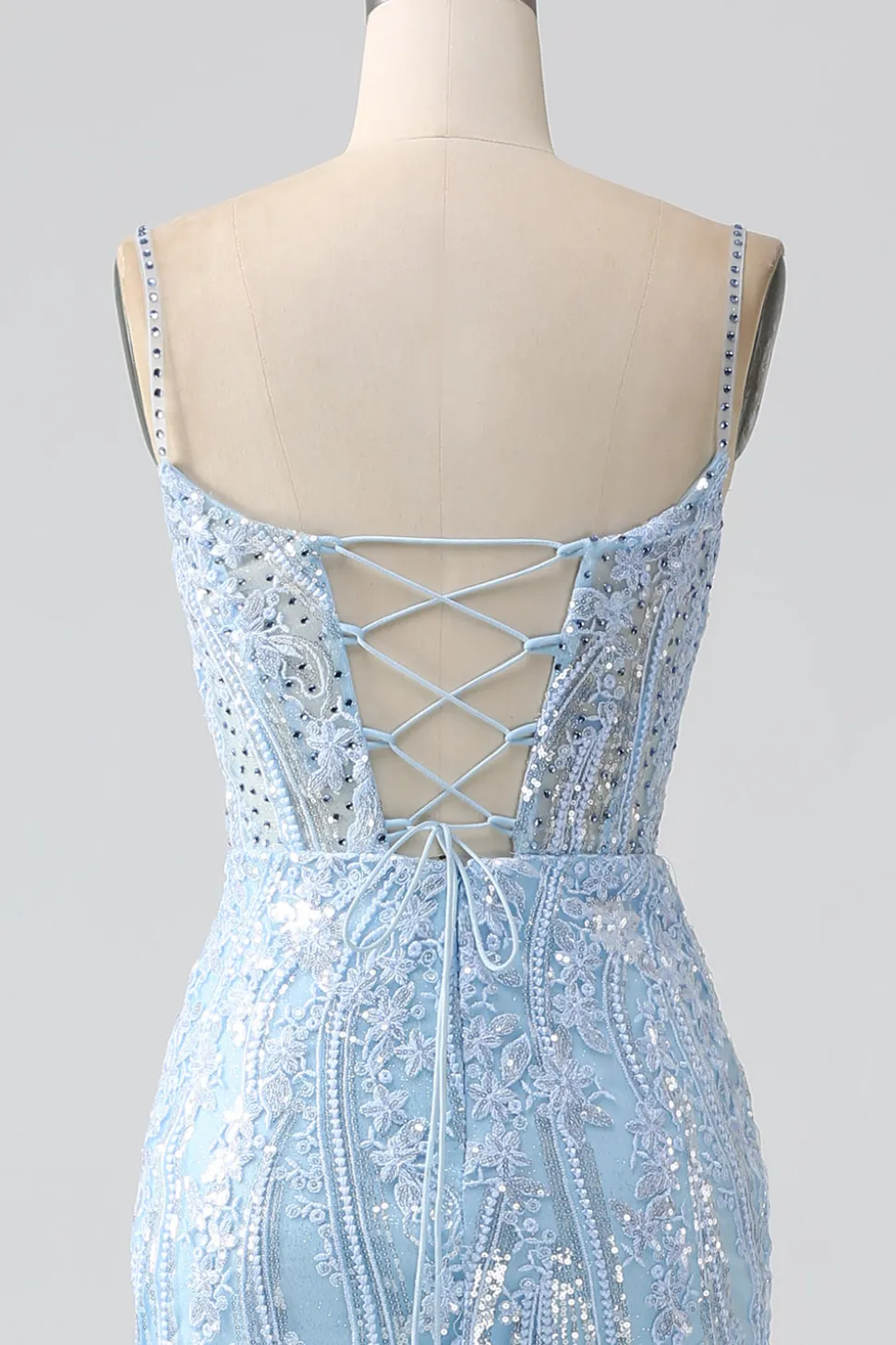 Sky Blue Sparkly Sereia Corset Prom Dress com Sequins