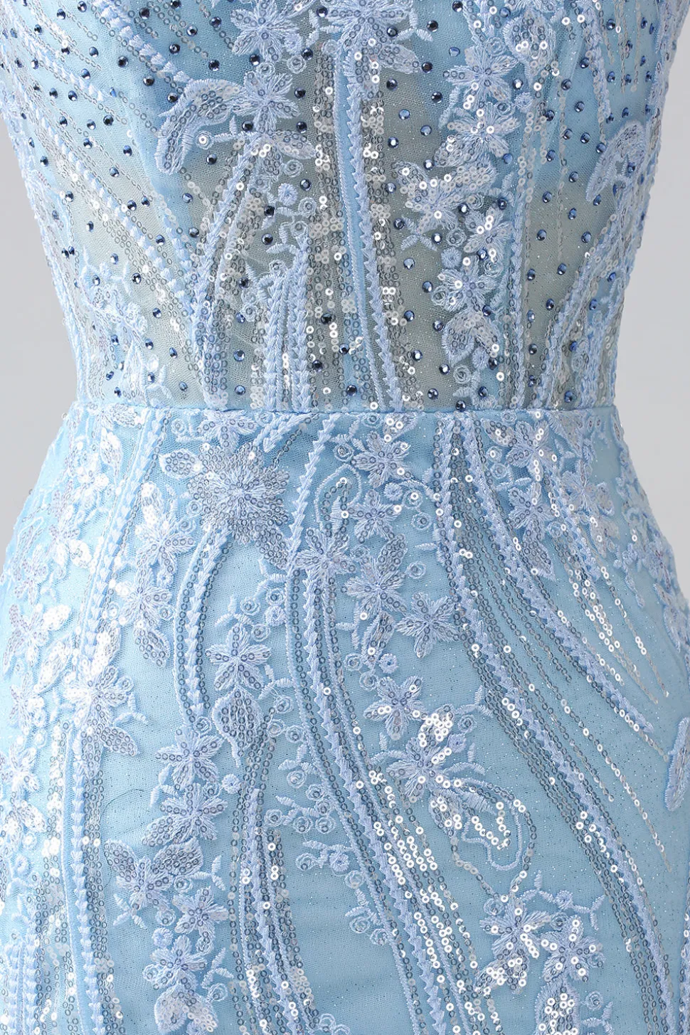 Sky Blue Sparkly Sereia Corset Prom Dress com Sequins