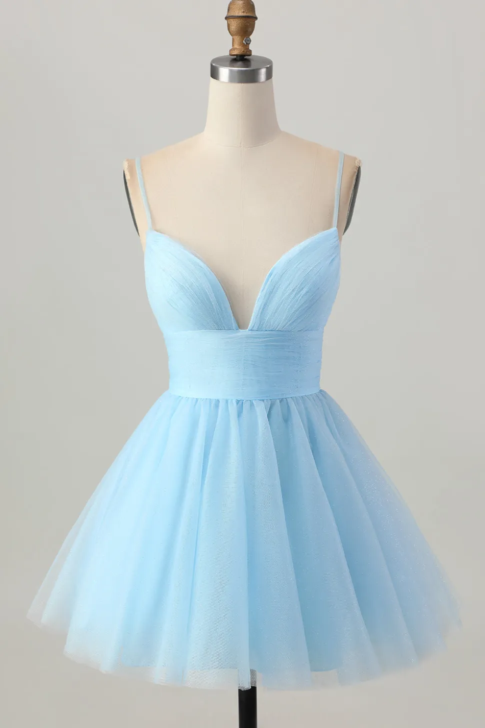 Sky Blue Uma Linha Esparguete Correias Vestido Curto Homecoming