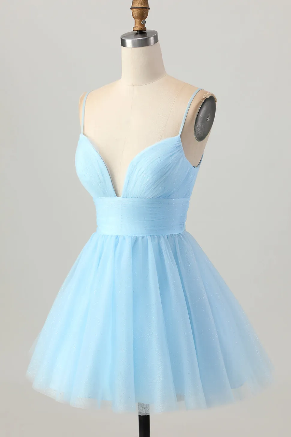 Sky Blue Uma Linha Esparguete Correias Vestido Curto Homecoming