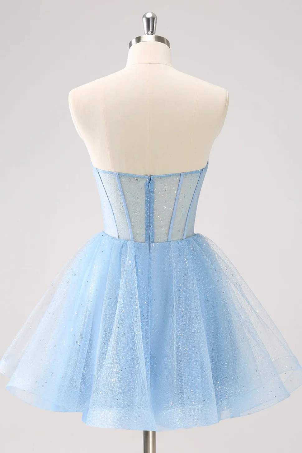 Sky Blue Uma Linha Sweetheat Corset Tulle Homecoming Dress com Sequins