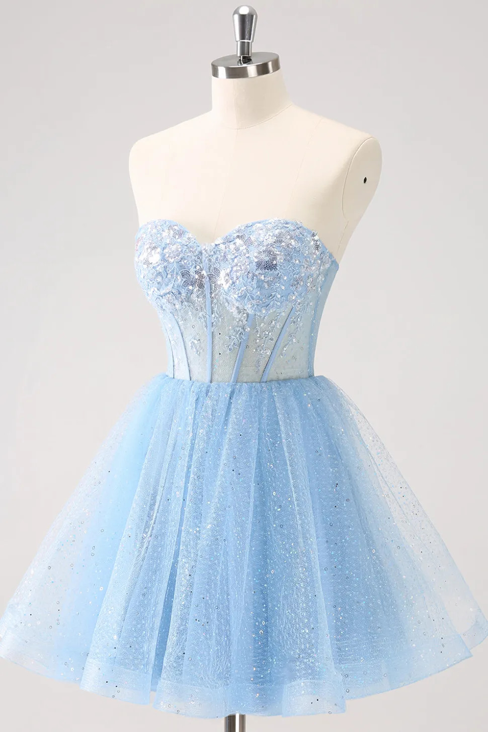 Sky Blue Uma Linha Sweetheat Corset Tulle Homecoming Dress com Sequins