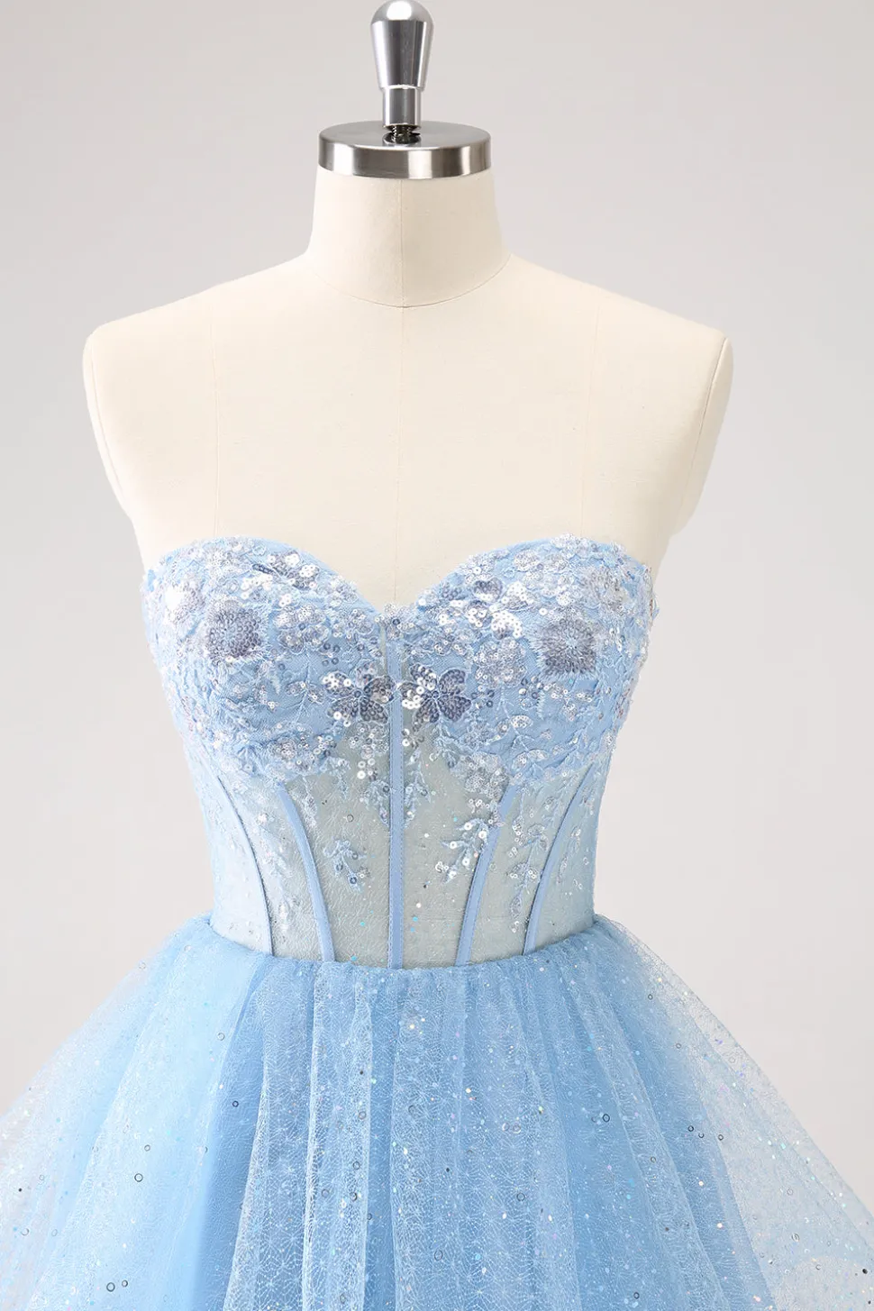 Sky Blue Uma Linha Sweetheat Corset Tulle Homecoming Dress com Sequins