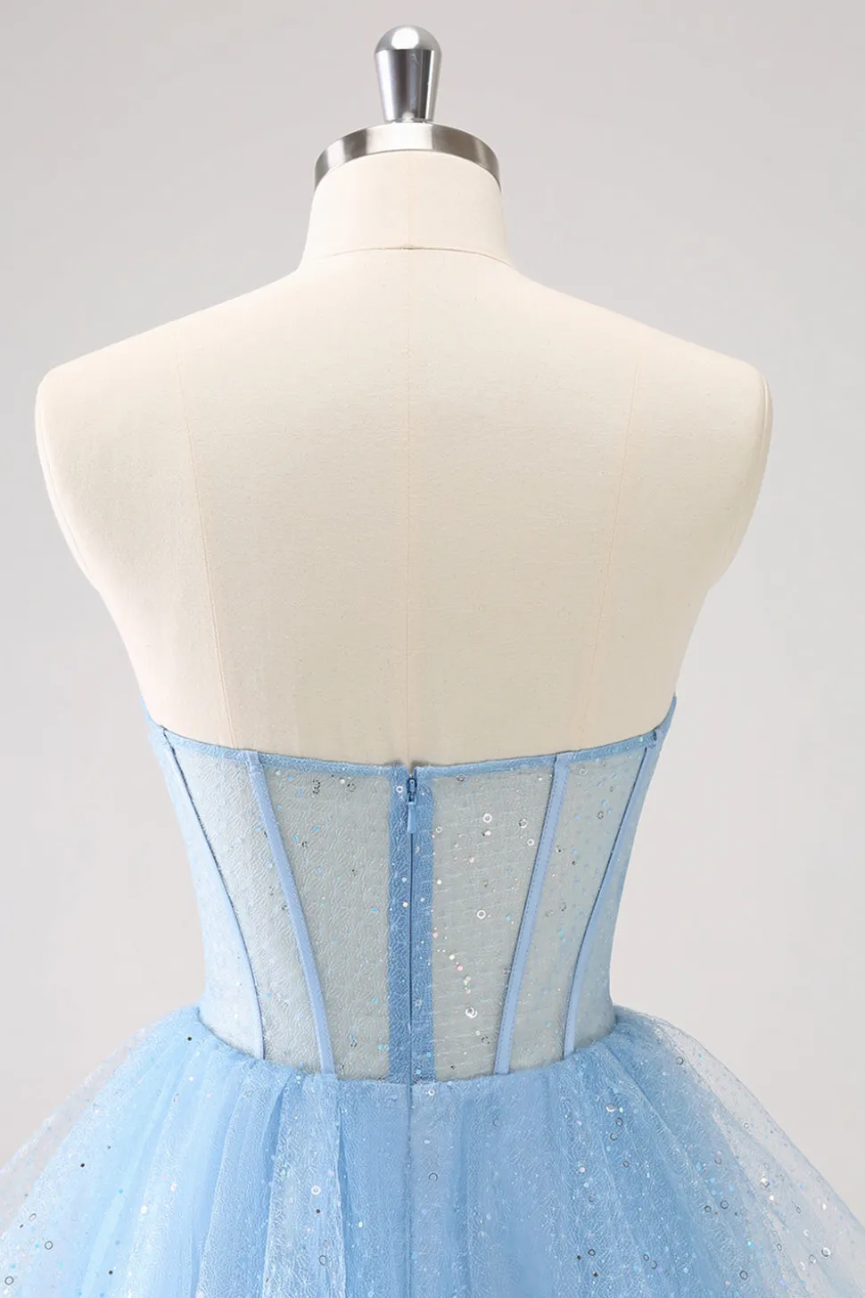 Sky Blue Uma Linha Sweetheat Corset Tulle Homecoming Dress com Sequins