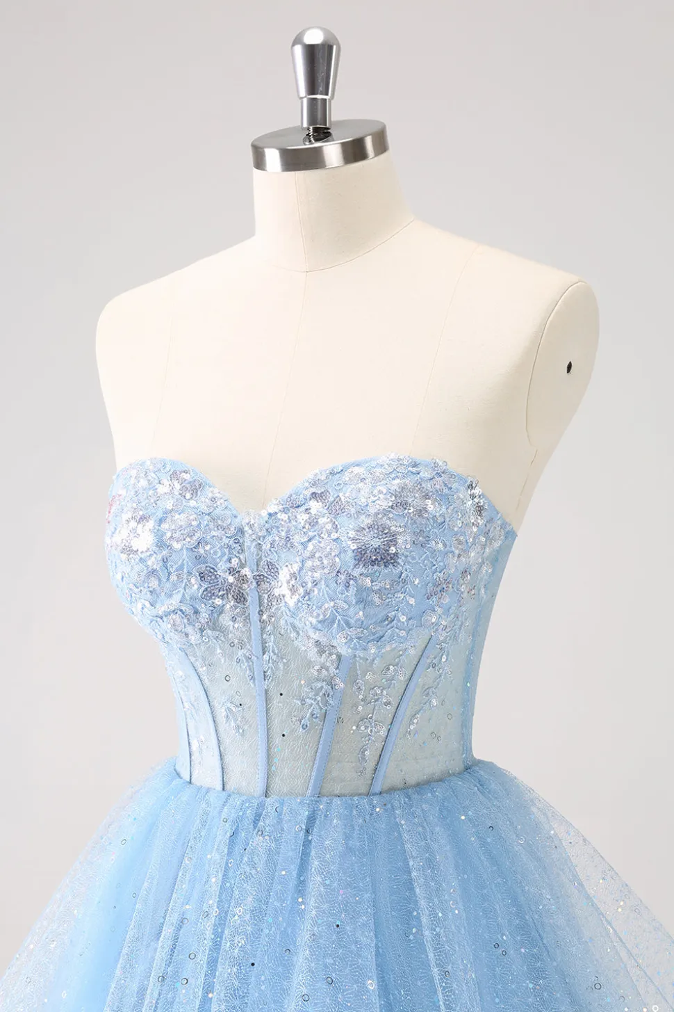 Sky Blue Uma Linha Sweetheat Corset Tulle Homecoming Dress com Sequins