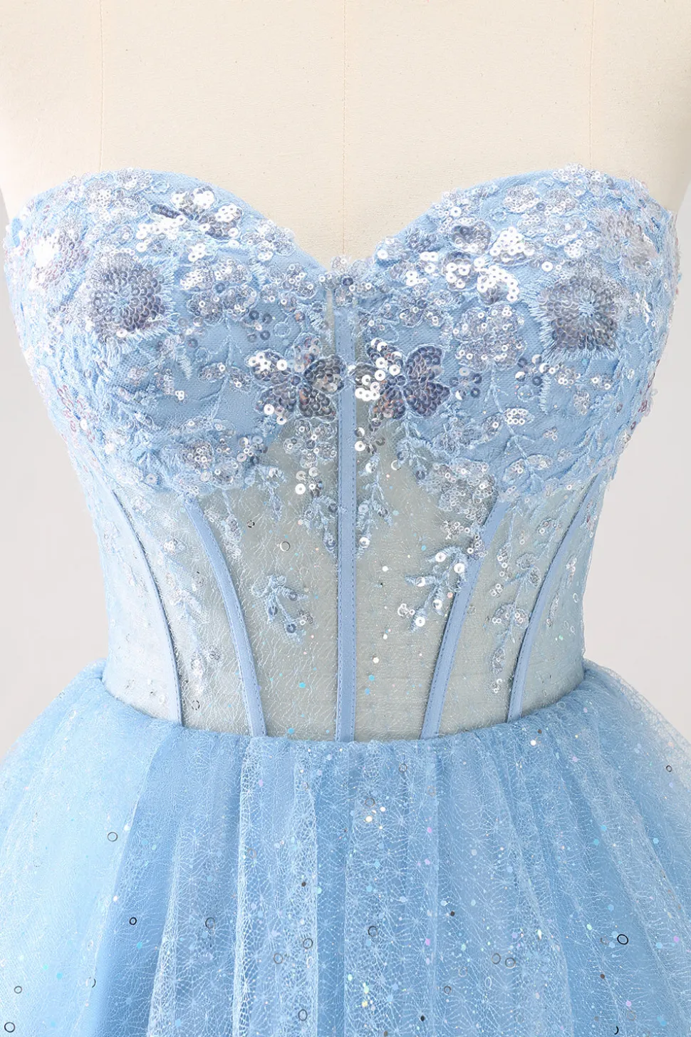 Sky Blue Uma Linha Sweetheat Corset Tulle Homecoming Dress com Sequins