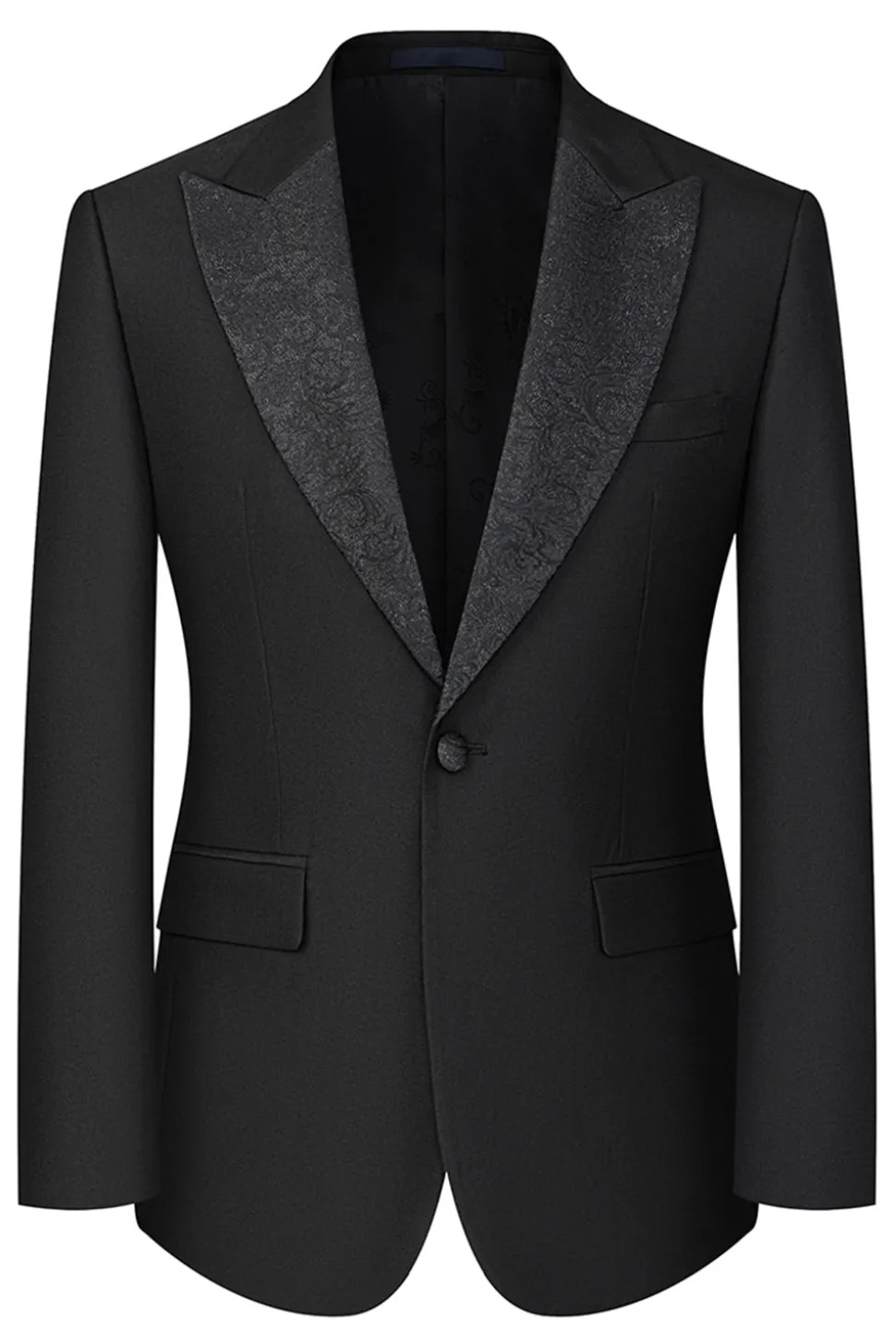 Slim Fit 3 Piece Pico Lapela Homens Ternos Preto