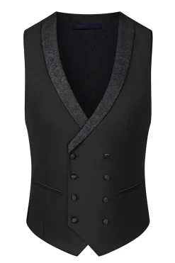 Slim Fit 3 Piece Pico Lapela Homens Ternos Preto