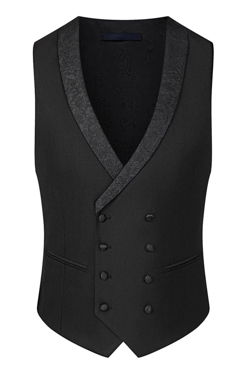 Slim Fit 3 Piece Pico Lapela Homens Ternos Preto