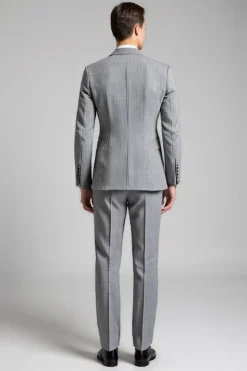 Slim Fit Notched Lapela 3 Peças Plaid Cinzento Fato Homem