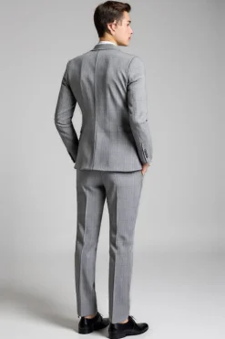 Slim Fit Notched Lapela 3 Peças Plaid Cinzento Fato Homem