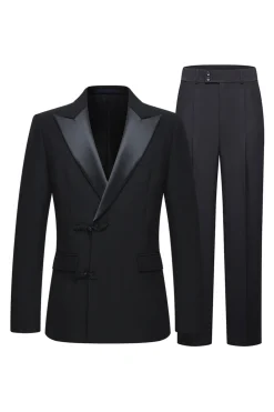 Slim Fit Peak Lapel 2 Peças Ternos Preto Masculino