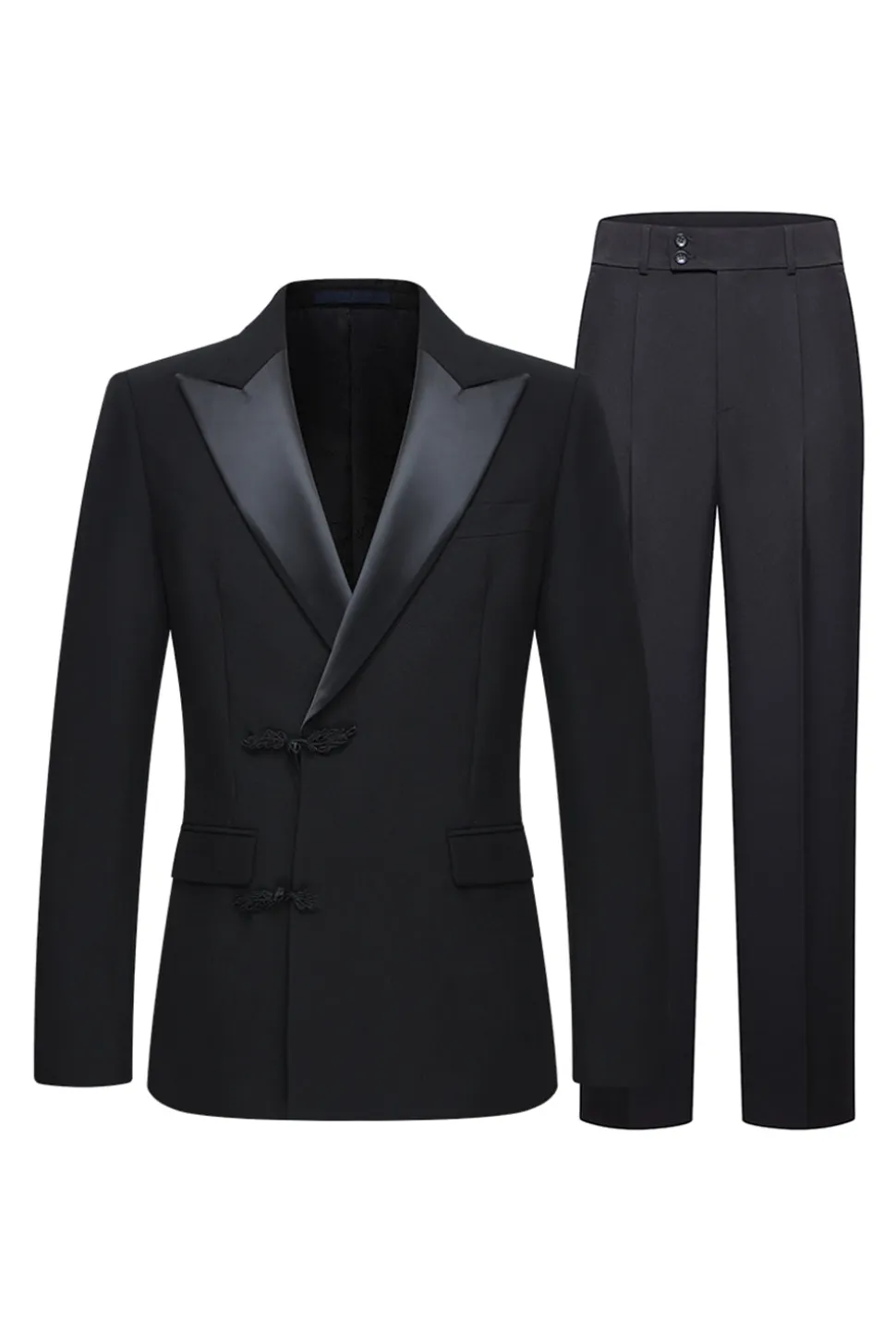 Slim Fit Peak Lapel 2 Peças Ternos Preto Masculino