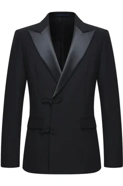 Slim Fit Peak Lapel 2 Peças Ternos Preto Masculino
