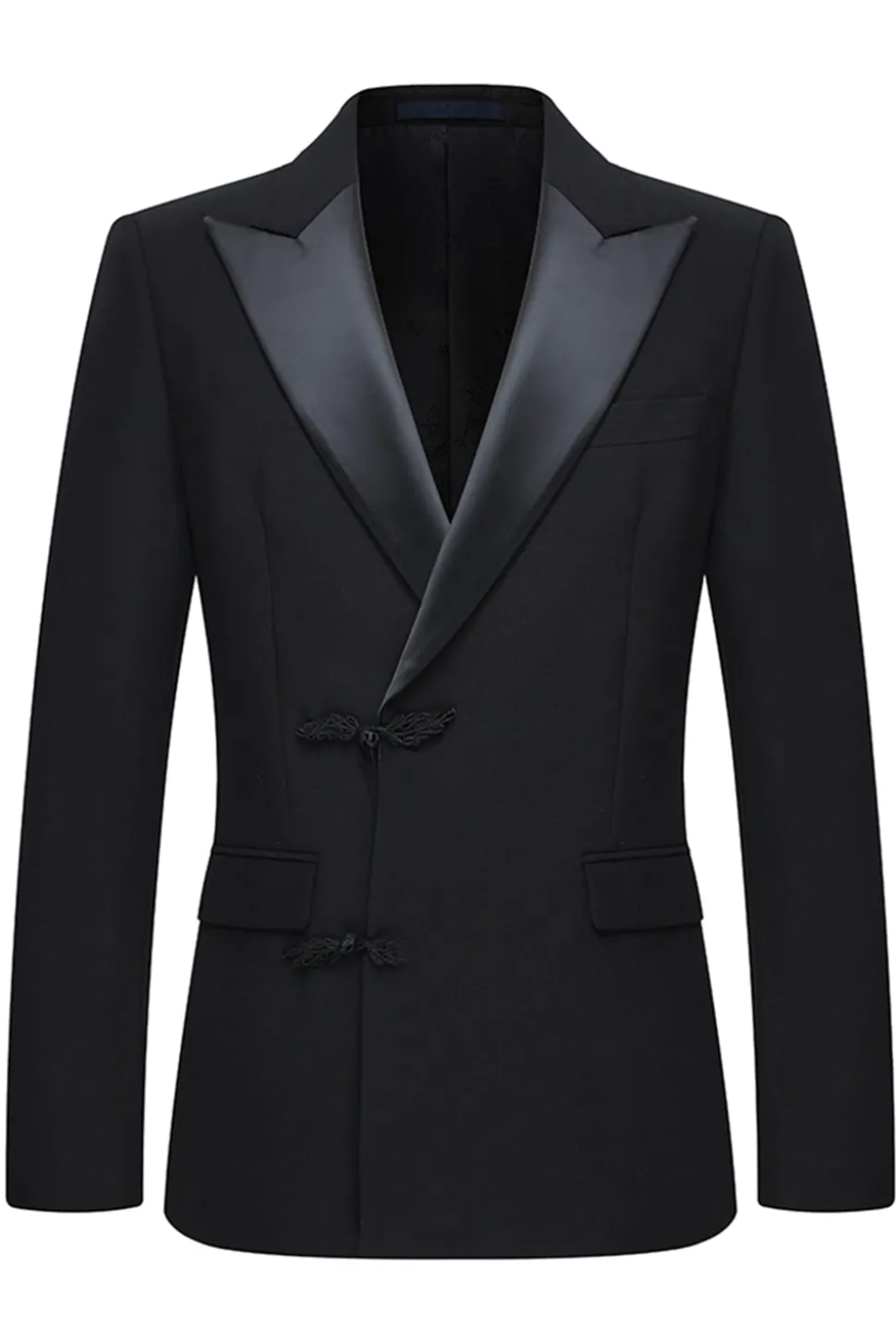 Slim Fit Peak Lapel 2 Peças Ternos Preto Masculino