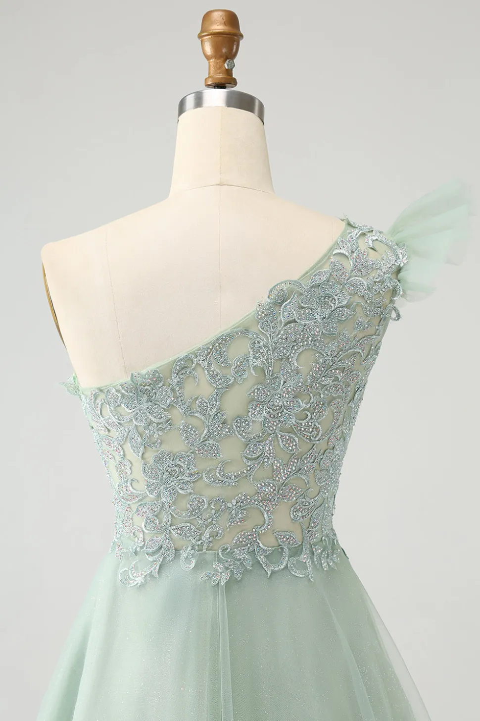 Sálvia empoeirada fofa A Line One Shoulder Tulle Homecoming Dress com apliques