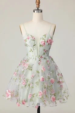 Sálvia Flores Linha-A Espartilho Curto/Mini Vestidos Cocktail