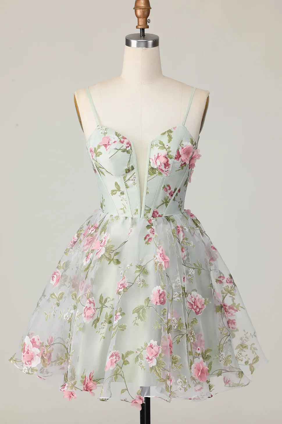 Sálvia Flores Linha-A Espartilho Curto/Mini Vestidos Cocktail