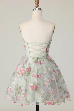 Sálvia Flores Linha-A Espartilho Curto/Mini Vestidos Cocktail